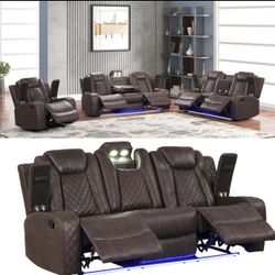  NEW LUZ BROWN 3pc RECLINING SOFA AN LOVESEAT WITH RECLINER FREE DELIVERY 