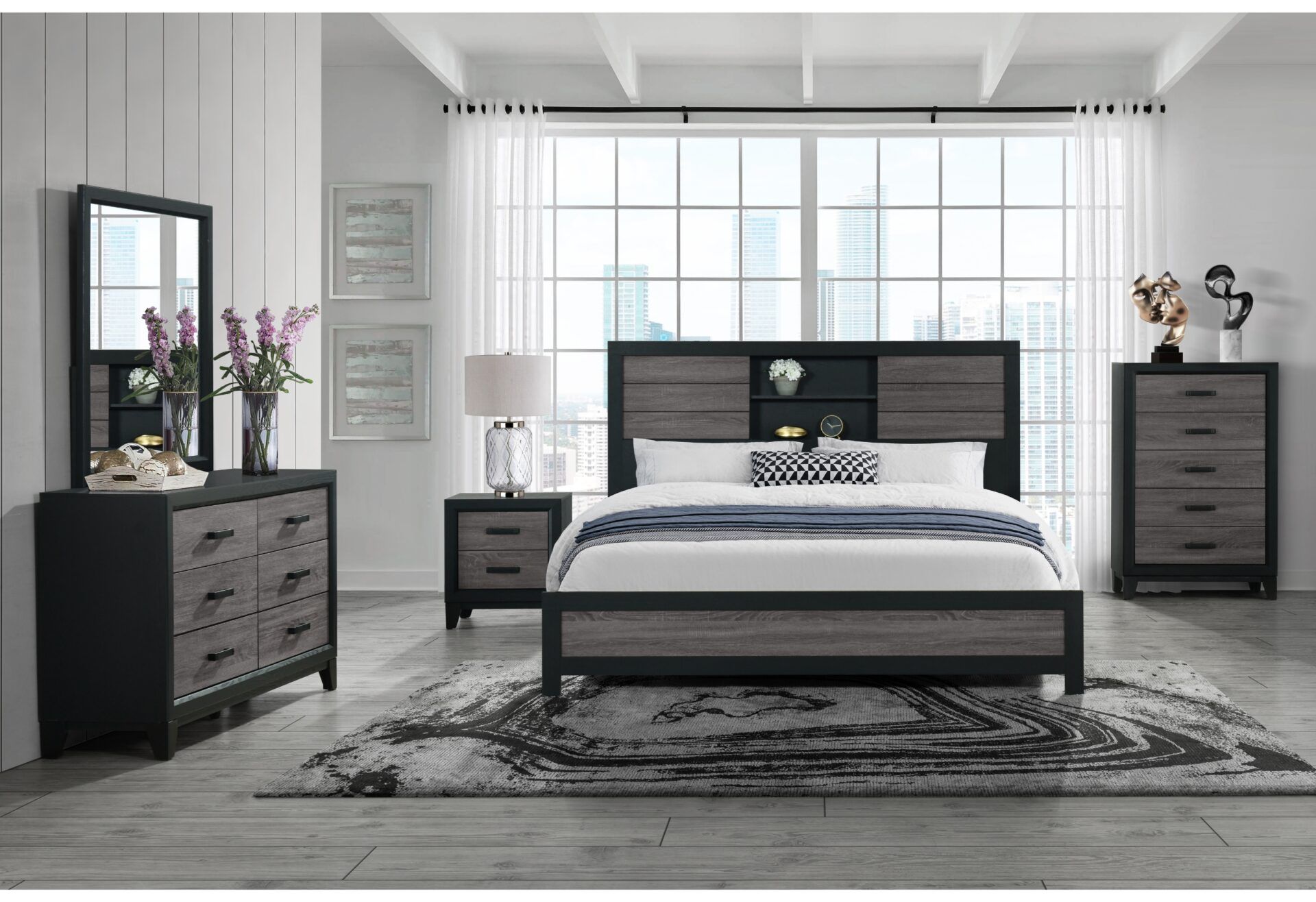 Urban farmhouse design 6 pc bedroom set w/rustic grey finish 