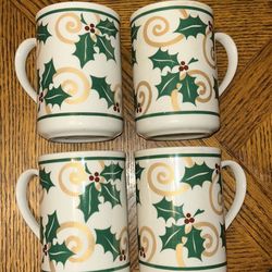 Retroneu Golden Holly 4294 Stoneware Cups (4)