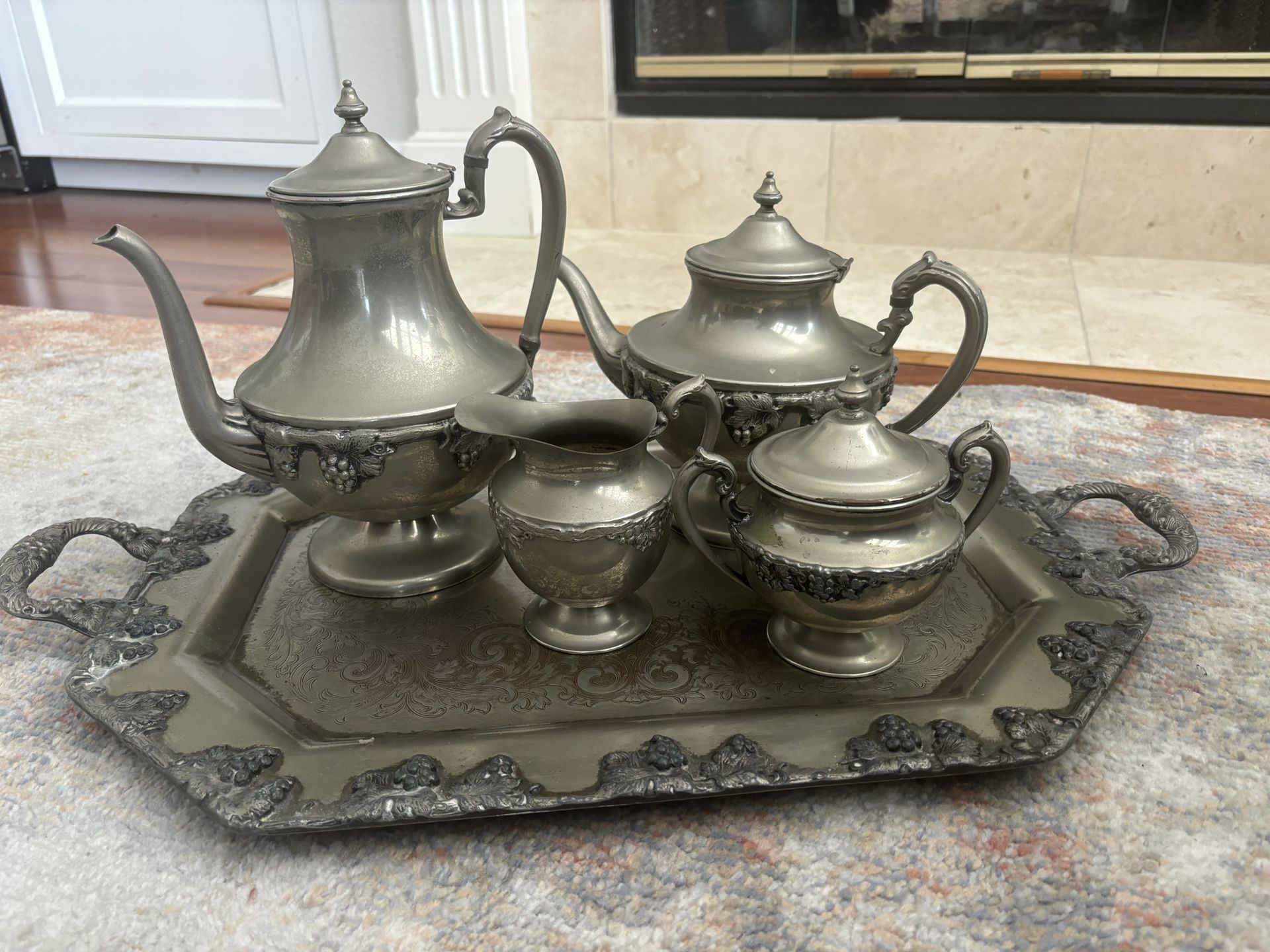 5-piece Antique silver on copper tea set