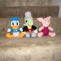 Disney Plush Lot of 3 Piglet Jiminey Cricket Donald Duck 8” Christmas Carol