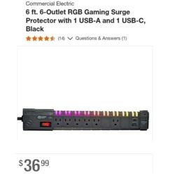 6 Ft 6 Outlet Gaming With 1 USB-A And 1 USB-C 