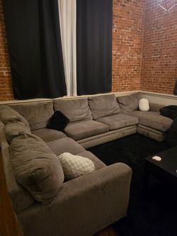 Large Gray Fabric Sectional Sofa