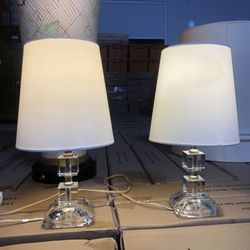 1950s antique crystal pair boutique lamps 👗 Beautiful👍🏻new shades