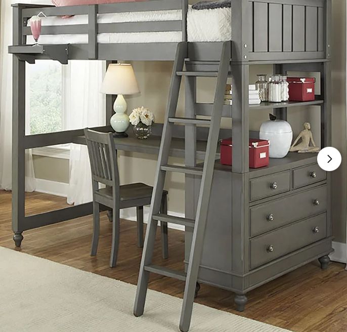 Solid Wood Loft Bed with Built-in-Desk