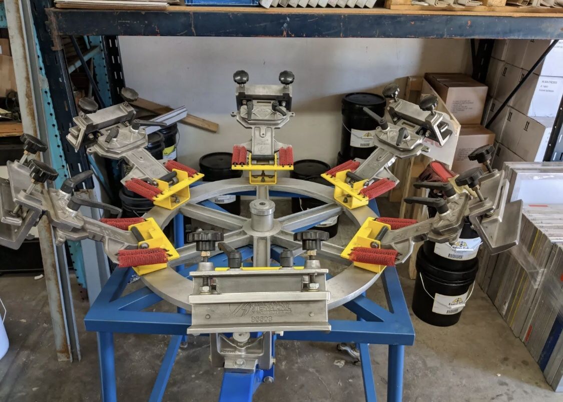 RILEY HOPKINS JR. 6 COLOR 4 STATION SCREEN PRINTING PRESS WITH XY MICRO