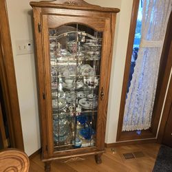 Oak Lighted Curio Case Hutch Cabinet