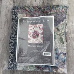 Woven tapestry throw blanket Whisper Wings by Lena Liu Humming birds / florals quote  New in package . Unopened.  100 % cotton  50”x60”