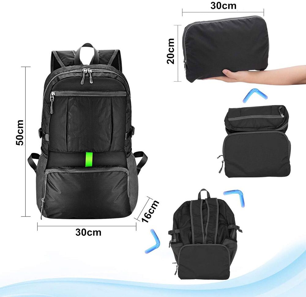 New $12 Ultra-Light (Weight 11oz) Hiking Backpack Waterproof Travel Rucksack, Double Zip Foldable (30L)