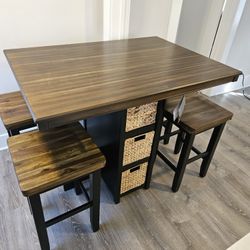 Wooden Table With Four Stools & Storage Baskets...New! $600 OBO