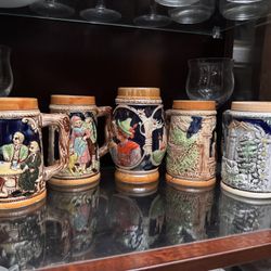 Vintage Ceramic Beer Stein Mug Set