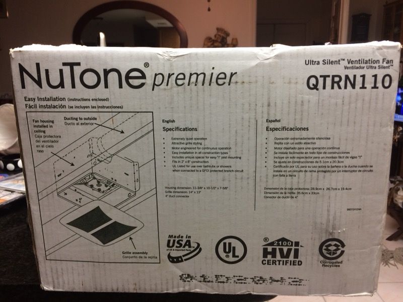 NUTONE Premier Ultra Silent Ventilation Fan QTRN110 for Sale in Dade