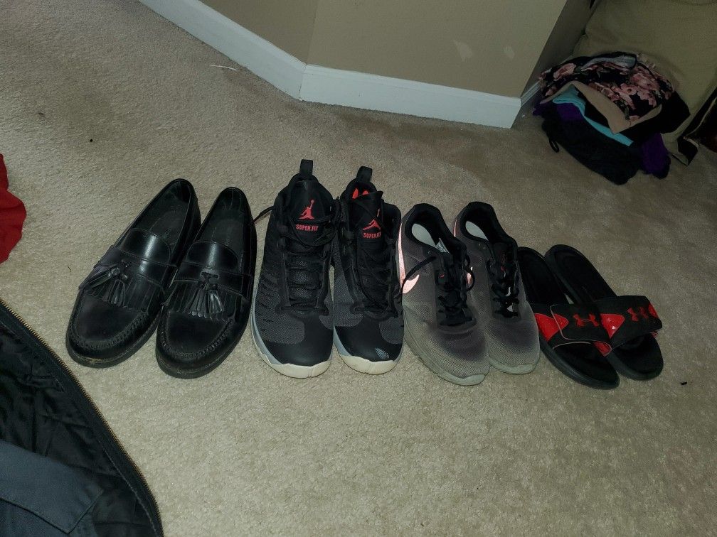 Used Nike Size 9, Rockport 8 1/2, Under Armour 8, And The Jordans Used Only Once Size 9