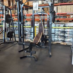MARCY SM-4008 Home Gym Smith Machine Squat Rack Power Cage with Olympic Bench  