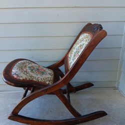 Antique  "Victorian  Style " Folding  Rocking Chair With Tapestry Needle Point