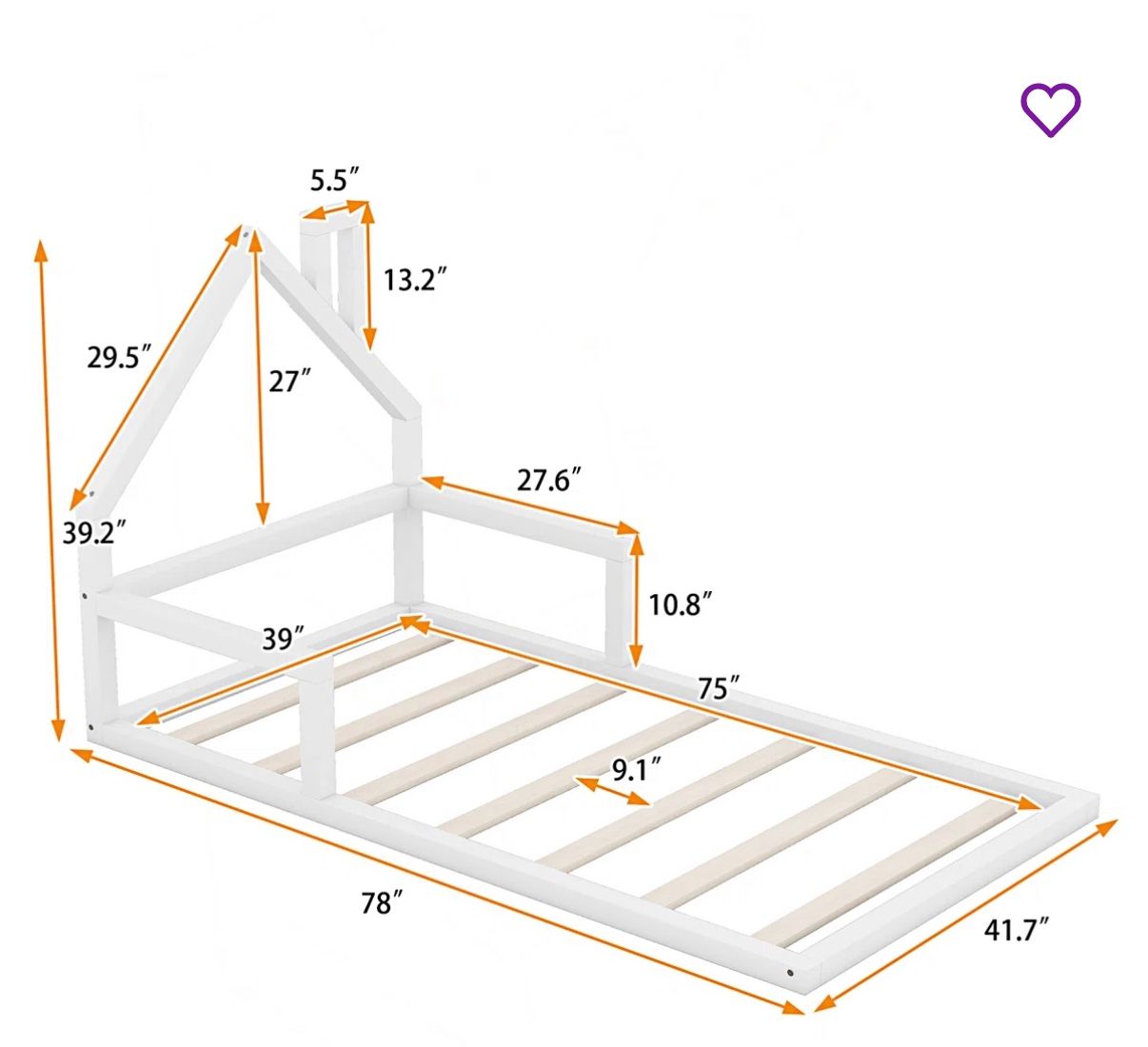 Twin Size Wood Floor Bed With House-Shaped Headboard