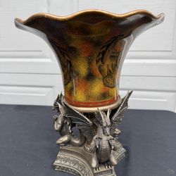 Summit Collection 12" Vase W/ Flaws 3 Resin Dragons Arcadia CA Retired 2002 See The Last 2 Pictures