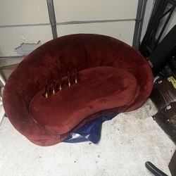 Burnt Orange Kidney Shaped Velvet Loveseat
