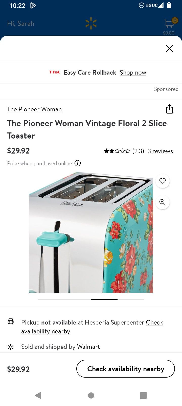 Pioneer Woman Vintage Toaster Two Slice for Sale in Hesperia, CA