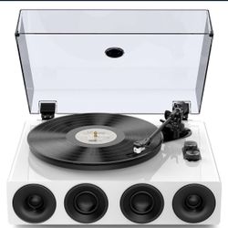 All-in-One Record Player with Wireless Input, High Fidelity Belt Drive Turntable with Built-in Speakers,