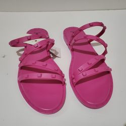 Women's Pink Stud-Accent Strappy Sandals S
