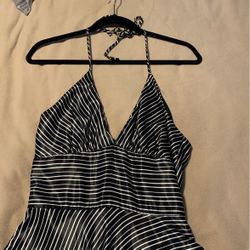 Womens Black And White Strip Halter Dress 
