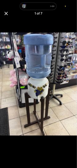 Ceramic Water Dispenser with Wooden Stand and 5 Gallon Bottle