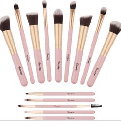 Makeup Brushes Set, Yuwaku Premium Synthetic 14pcs Kabuki Make Up Brush, Pink Foundation Powder Concealers Blush Eyeliner Eye Shadows Cosmetic Kit