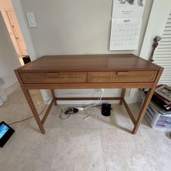 Light Brown Boho Rattan Detail Desk