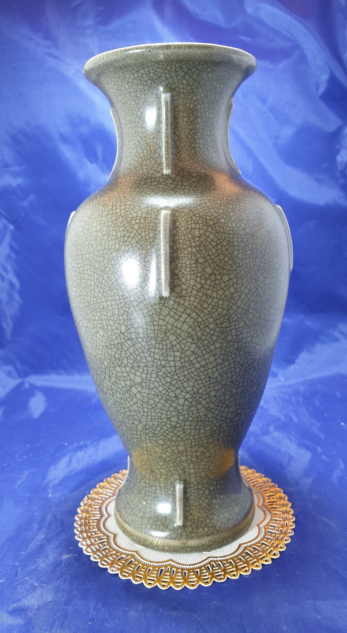 Brown Chinese Glazed Porcelain Vase with Golden Fabric Stand
