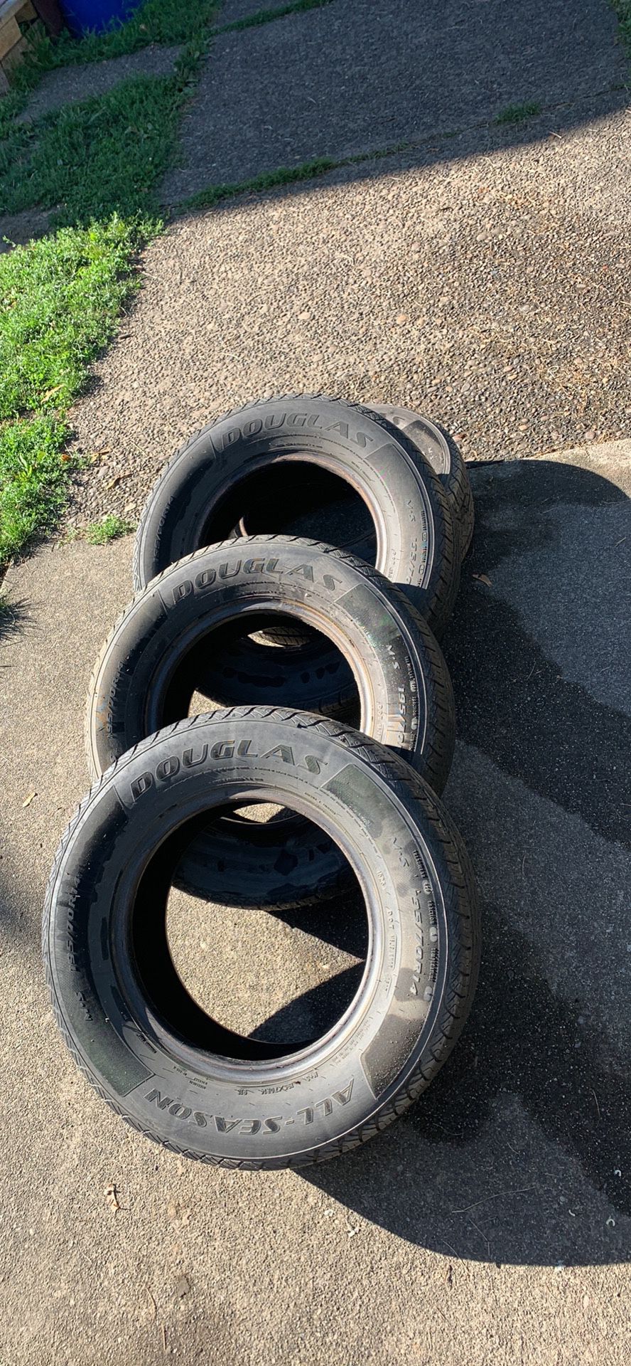Selling a set of Douglas all season tires size 195/70/r14 asking $180 for pick up $200 for delivery fee there retailed in the store for $57.00a peace 