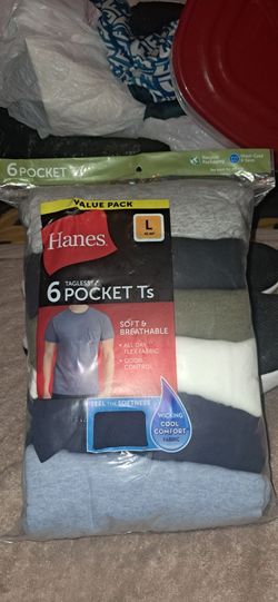 Hanes Men's Large Pocket T-Shirts (6 Count), New in the Package
