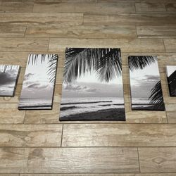 5 Piece Canvas Wall Art Black And White Ocean