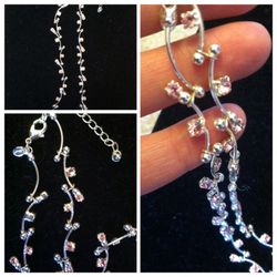 Pink crystal with silver necklace