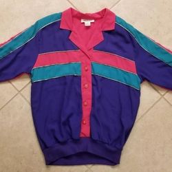 Womens Adolfo Sport Jacket Top Size Medium Purple Teal Pink