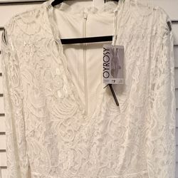 Brand New Retro White Lace V-neck Long Sleeve Tassel Short Front And Long Back Skirt Maxi Dress