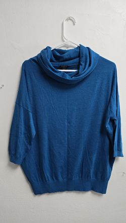 New Ann Taylor Sweater Top M Blue Cowl Neck 3/4 Sleeve Soft Knit Lightweight