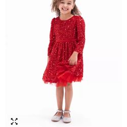 Toddler Girls Long Sleeve All-Over Sequin with Back Bow Social Dress size 4T