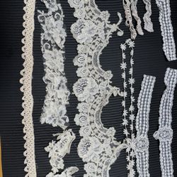 Beige And Off White Vintage Lace Appliqués And Trims And Pieces Of Fabric Lace. Unique Fabric Hard To Find 