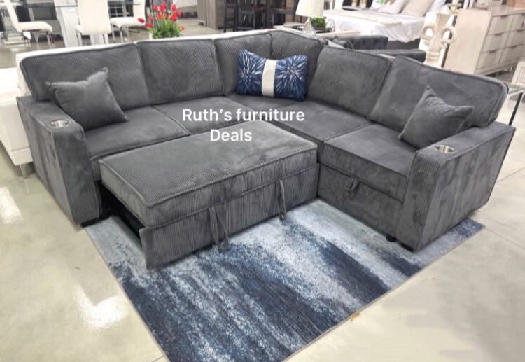 3-pc Sectional Sofa With Pull- Out Bed & Storage 