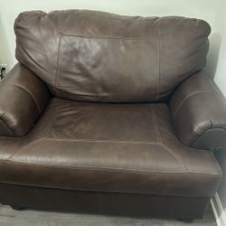 Leather Overstuffed/over Sized Chair And Ottoman