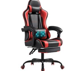 💞 High-Back Massage Gaming Chair with Footrest, PU Leather Racing Computer Chair with Lumbar Support, Ergonomic Office Chair, Red $ 80