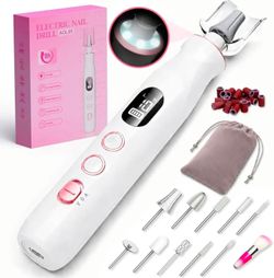 Electric Nail Drill,White Electric Nail File with 10 Speeds,10 Bits & LED Light