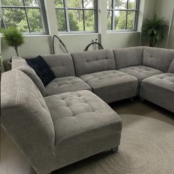 5-Piece Gray Modular Sectional Sofa w/ Ottoma