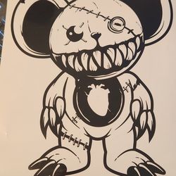 Black Creepy Teddy Bear Vinyl Decal Sticker Large 