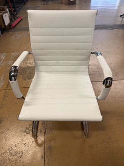 White Ribbed Leather Office Guest Chair