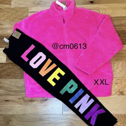 VS PINK OUTFIT ATOMIC PINK TEDDY SWEATSHIRT AND LEGGINGS