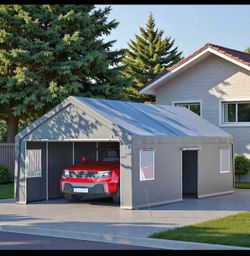 New in Box 13x26 FT Heavy Duty Carport Outdoor Storage Shed Tent with 2 Roll-Up Doors 1 Side Door