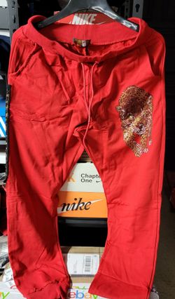 *NEW* Black Pharoah Streetwear Rhinestone Panther Red Pants Size XL