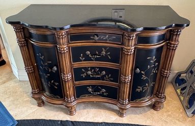 Elegant Hand-Painted Bombe Chest with Black Stone Top – 52” Storage Cabinet